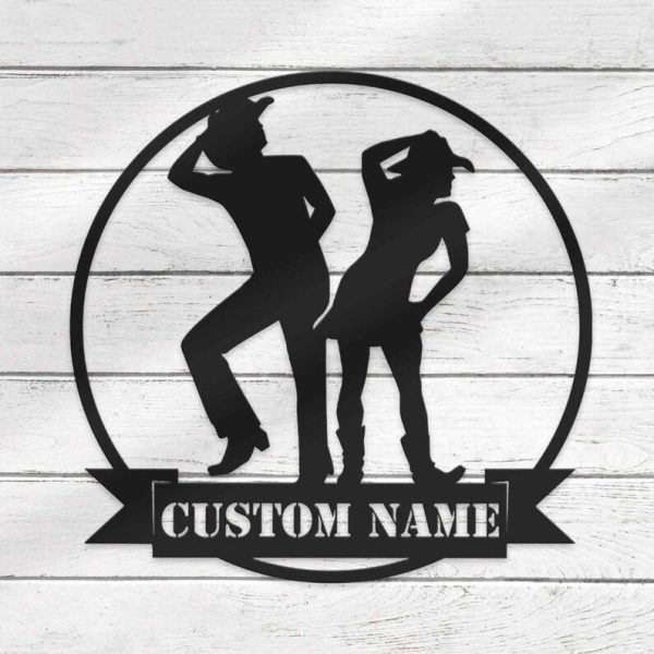 DINOZOZO Cowboy Couple Line Dancing Valentine’s Day Wedding Anniversary Gift Custom Metal Signs