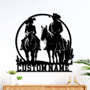 DINOZOZO Cowboy Cowgirl Couple Riding Horse Saguaro Western Theme Wedding Valentines Day Anniversary Gift Custom Metal Signs