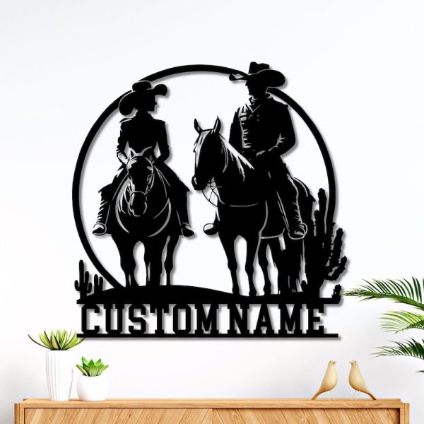 DINOZOZO Cowboy Cowgirl Couple Riding Horse Saguaro Western Theme Wedding Valentine’s Day Anniversary Gift Custom Metal Signs