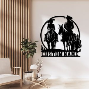 DINOZOZO Cowboy Cowgirl Couple Riding Horse Saguaro Western Theme Wedding Valentines Day Anniversary Gift Custom Metal Signs2