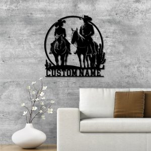 DINOZOZO Cowboy Cowgirl Couple Riding Horse Saguaro Western Theme Wedding Valentines Day Anniversary Gift Custom Metal Signs3