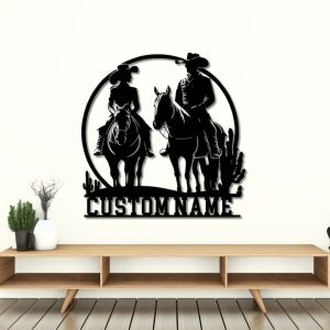 DINOZOZO Cowboy Cowgirl Couple Riding Horse Saguaro Western Theme Wedding Valentines Day Anniversary Gift Custom Metal Signs4