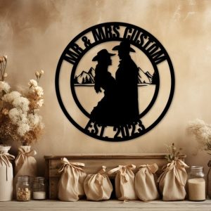 DINOZOZO Cowboy and Cowgirl Bride and Groom Wedding Valentines Day Anniversary Gift Custom Metal Signs