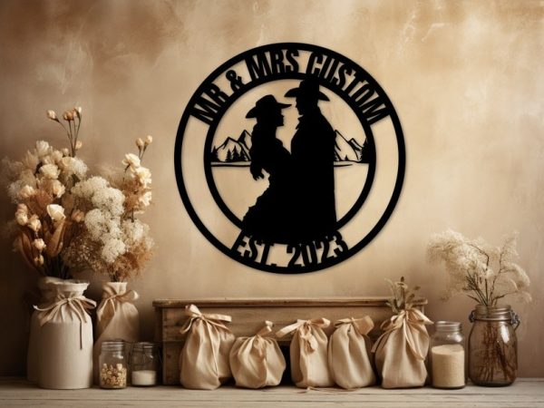 DINOZOZO Cowboy and Cowgirl Bride and Groom Wedding Valentine’s Day Anniversary Gift Custom Metal Signs