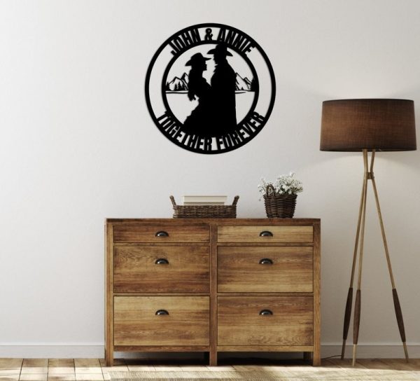 DINOZOZO Cowboy and Cowgirl Bride and Groom Wedding Valentine’s Day Anniversary Gift Custom Metal Signs