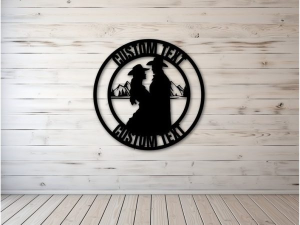 DINOZOZO Cowboy and Cowgirl Bride and Groom Wedding Valentine’s Day Anniversary Gift Custom Metal Signs