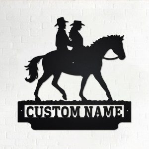 DINOZOZO Cowboy and Cowgirl Riding a Horse Custom Names Valentines Day Engagement Wedding Anniversary Gift Custom Metal Signs