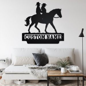 DINOZOZO Cowboy and Cowgirl Riding a Horse Custom Names Valentines Day Engagement Wedding Anniversary Gift Custom Metal Signs2