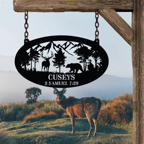 DINOZOZO Deer and Bear Deer Cabin Sign Mountain Forest Custom Metal Signs
