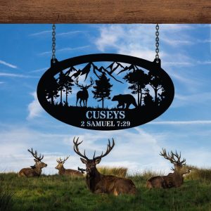 DINOZOZO Deer and Bear Deer Cabin Sign Mountain Forest Custom Metal Signs2