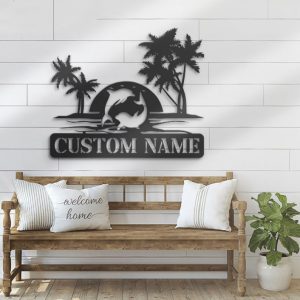 DINOZOZO Dolphin Palm Tree Beach House Sunset Couple Wedding Valentines Day Anniversary Gift Custom Metal Signs2