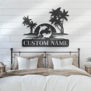 DINOZOZO Dolphin Palm Tree Beach House Sunset Couple Wedding Valentines Day Anniversary Gift Custom Metal Signs3