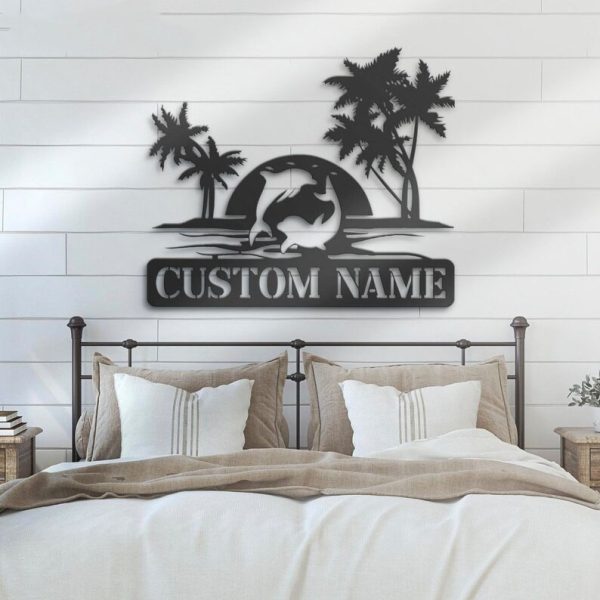 DINOZOZO Dolphin Palm Tree Beach House Sunset Couple Wedding Valentine’s Day Anniversary Gift Custom Metal Signs