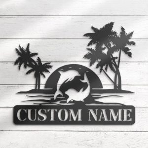 DINOZOZO Dolphin Palm Tree Beach House Sunset Couple Wedding Valentines Day Anniversary Gift Custom Metal Signs4