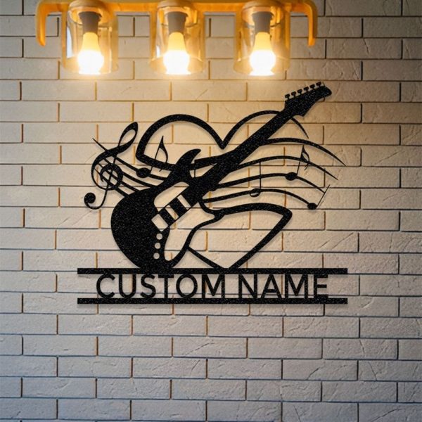 DINOZOZO Electric Guitar and Music Stave Music Room Recording Studio Business Custom Metal Signs