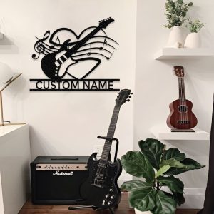 DINOZOZO Electric Guitar and Music Stave Music Room Recording Studio Business Custom Metal Signs2