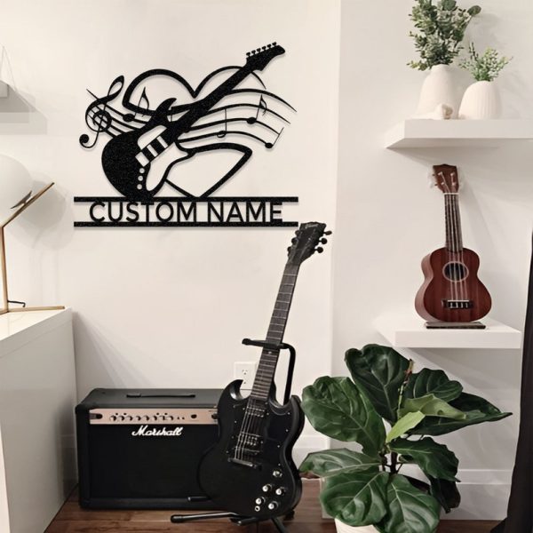 DINOZOZO Electric Guitar and Music Stave Music Room Recording Studio Business Custom Metal Signs