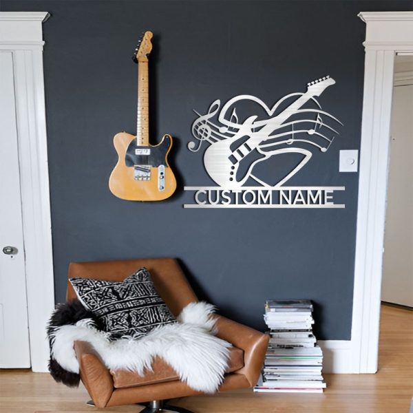 DINOZOZO Electric Guitar and Music Stave Music Room Recording Studio Business Custom Metal Signs