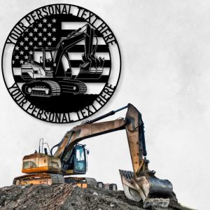 DINOZOZO Excavator Digger American Machine Operator Patriotic Heavy Machinery Custom Metal Signs