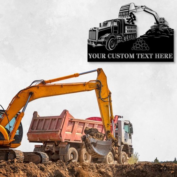 DINOZOZO Excavator Loading Truck Excavator Operator Truck Driver Machine Operator Patriotic Art Custom Metal Signs