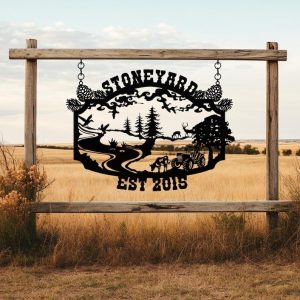 DINOZOZO Farmhouse Entrance Sign Ranch House Family NameCustom Metal Signs Gift for Farmer