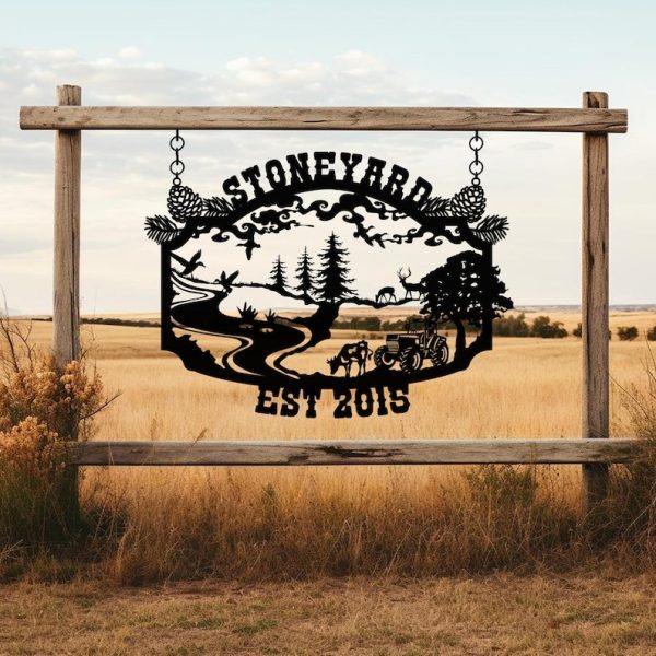 DINOZOZO Farmhouse Entrance Sign Ranch House Family NameCustom Metal Signs Gift for Farmer