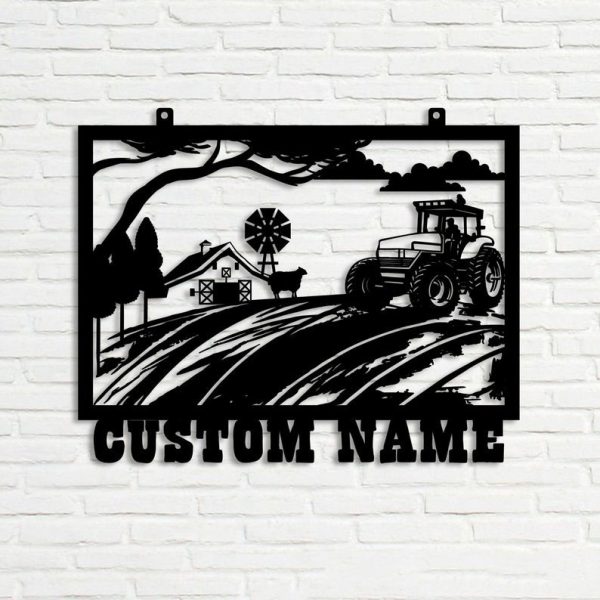 DINOZOZO Farmstead Road Barn Tractor Farmhouse Custom Metal Signs Gift for Farmer