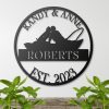 DINOZOZO Fishing Couple on Boat Bride and Groom Wedding Anniversary Valentines Day Custom Metal Signs