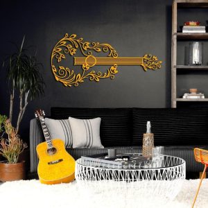 DINOZOZO Floral Guitar Line Art Music Lover Music Room Recording Studio Business Custom Metal Signs2