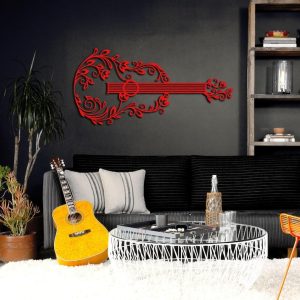 DINOZOZO Floral Guitar Line Art Music Lover Music Room Recording Studio Business Custom Metal Signs3