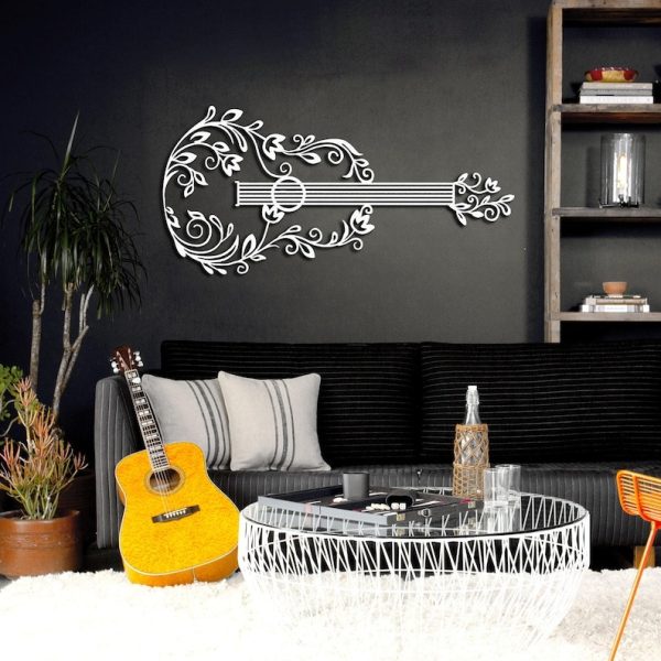 DINOZOZO Floral Guitar Line Art Music Lover Music Room Recording Studio Business Custom Metal Signs