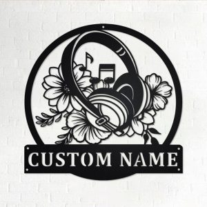 DINOZOZO Floral Headphone V1 Music Room Recording Studio Business Custom Metal Signs