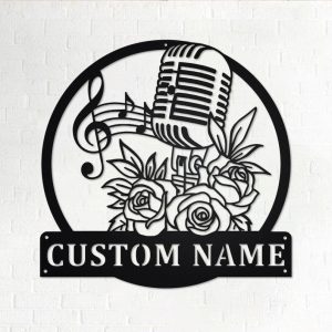 DINOZOZO Floral Microphone Music Room Recording Studio Business Custom Metal Signs