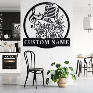 DINOZOZO Floral Microphone Music Room Recording Studio Business Custom Metal Signs2