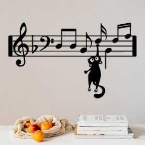 DINOZOZO Funny Cat with Music Stave Music Room Recording Studio Business Custom Metal Signs