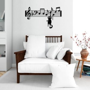 DINOZOZO Funny Cat with Music Stave Music Room Recording Studio Business Custom Metal Signs2