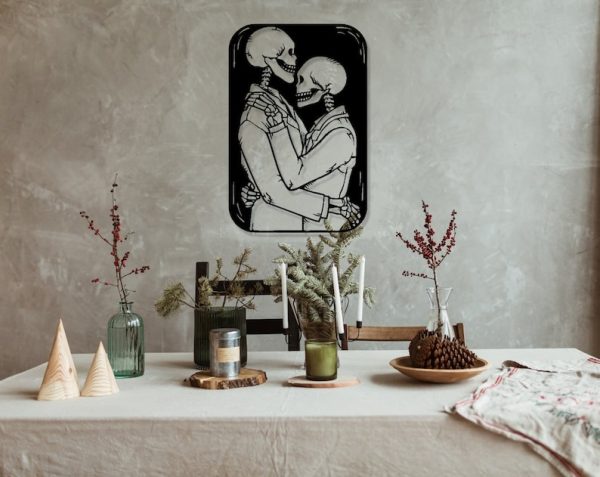 DINOZOZO Gothic Lovers Skeleton Couple Anniversary Valentine’s Day Gift for Her Him Custom Metal Signs