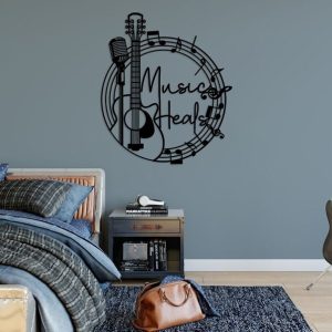 DINOZOZO Guitar and Microphone Music Heals Music Room Recording Studio Business Custom Metal Signs