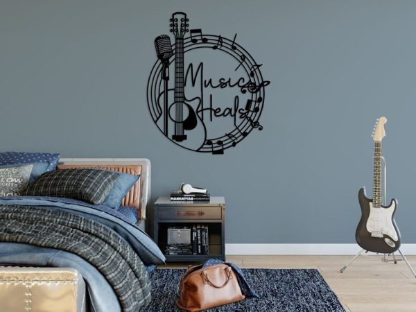 DINOZOZO Guitar and Microphone Music Heals Music Room Recording Studio Business Custom Metal Signs