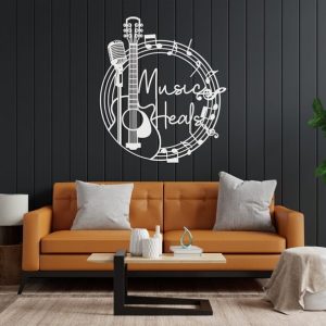 DINOZOZO Guitar and Microphone Music Heals Music Room Recording Studio Business Custom Metal Signs2