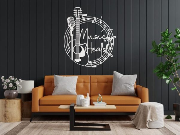 DINOZOZO Guitar and Microphone Music Heals Music Room Recording Studio Business Custom Metal Signs