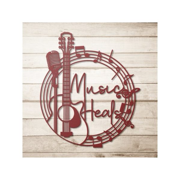 DINOZOZO Guitar and Microphone Music Heals Music Room Recording Studio Business Custom Metal Signs