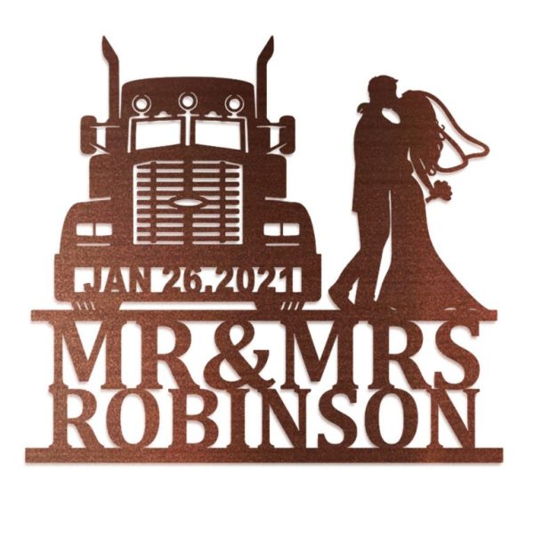 DINOZOZO Happy Trucker Couple Wedding Valentine’s Day Engagement Anniversary Gift Custom Metal Signs