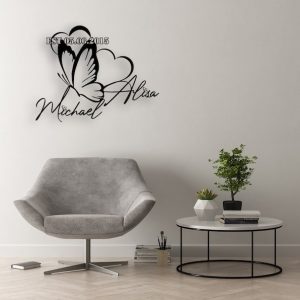 DINOZOZO Heart and Butterfly Wedding Gift for Couple Anniversary Valentines Day Gift for Her Him Custom Metal Signs 2