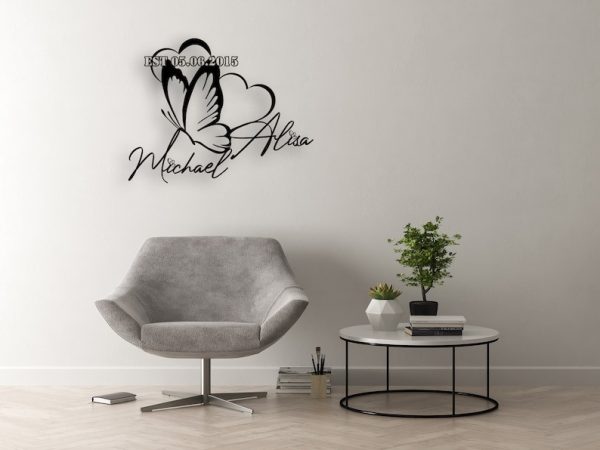 DINOZOZO Heart and Butterfly Wedding Gift for Couple Anniversary Valentine’s Day Gift for Her Him Custom Metal Signs