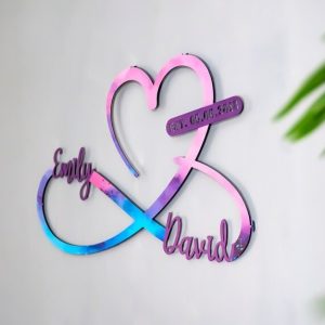 DINOZOZO Heart and Infinity Sign Pink and Blue Couple Anniversary Valentines Day Gift for Her Him Custom Metal Signs 2