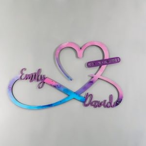 DINOZOZO Heart and Infinity Sign Pink and Blue Couple Anniversary Valentines Day Gift for Her Him Custom Metal Signs 3