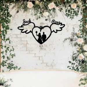 DINOZOZO Hearts with Bride and Groom Names Valentines Day Engagement Wedding Anniversary Gift Custom Metal Signs