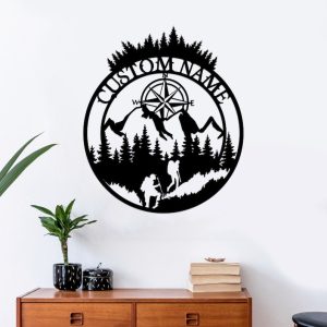 DINOZOZO Hiker Compass with Mountain Scene Valentines Day Engagement Wedding Anniversary Gift Custom Metal Signs