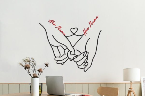 DINOZOZO Holding Hand Love Line Minimalism Wedding Valentine’s Day Anniversary Gift Custom Metal Signs